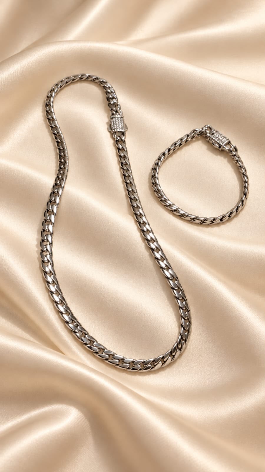 Cojunto Cubana Plata collar + pulsera 45cm y 50cm