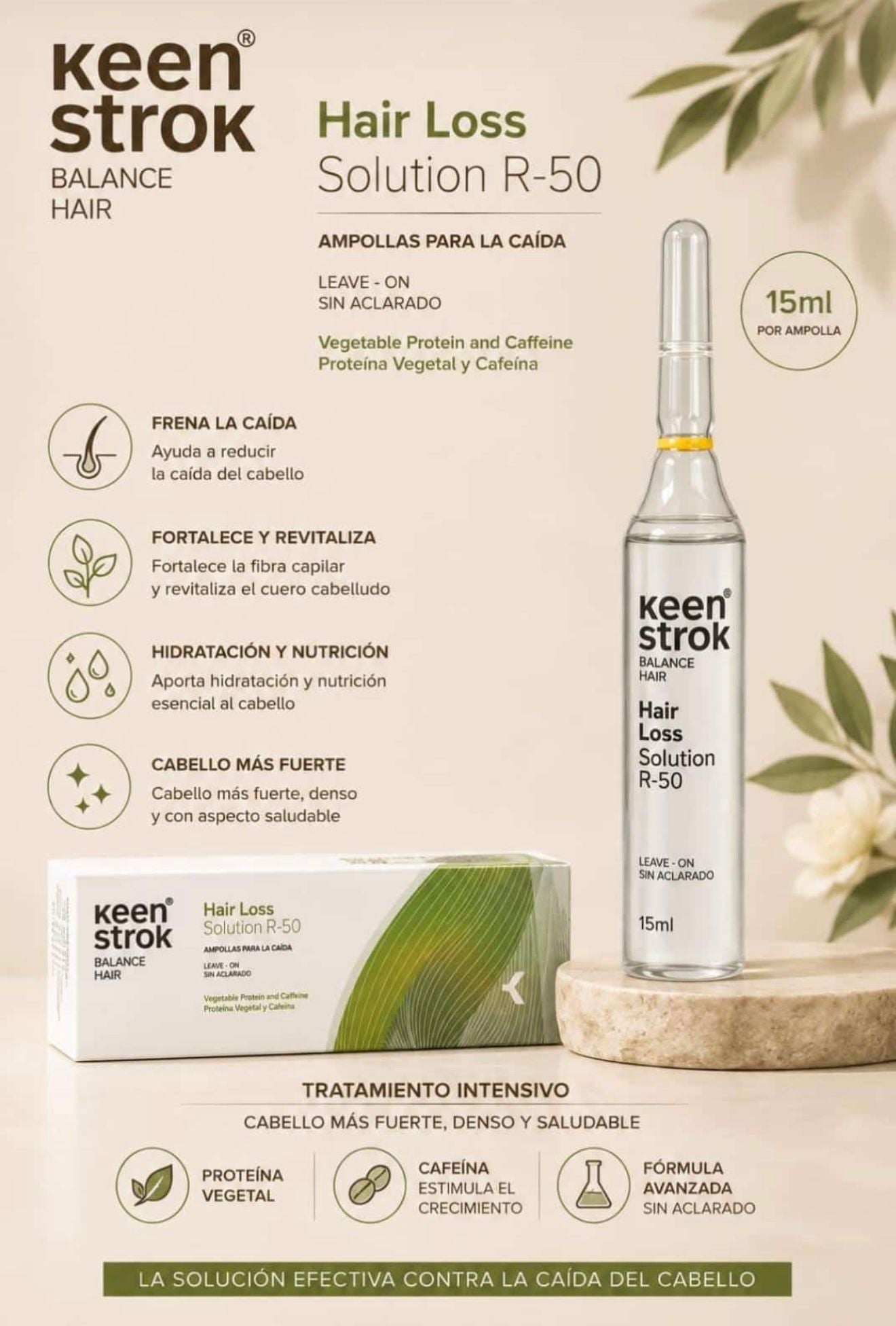 Keen Strok Hair Loss Solution R-50 - Ampollas Anticaída Intensivas 15ml