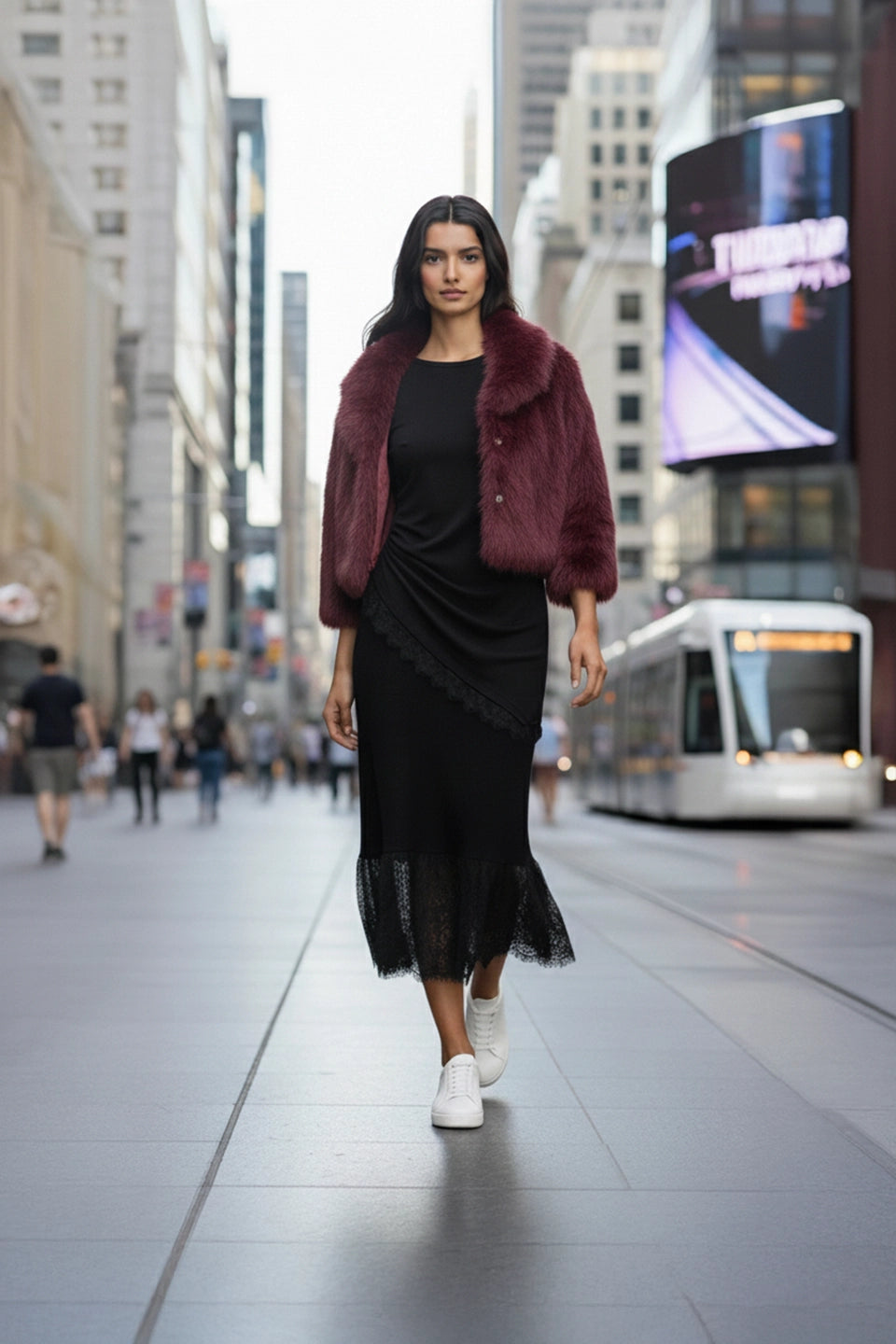 Abrigo de pelos burdeos