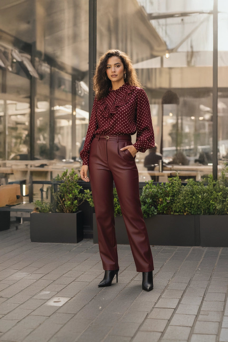 Camisa de lunares burdeos