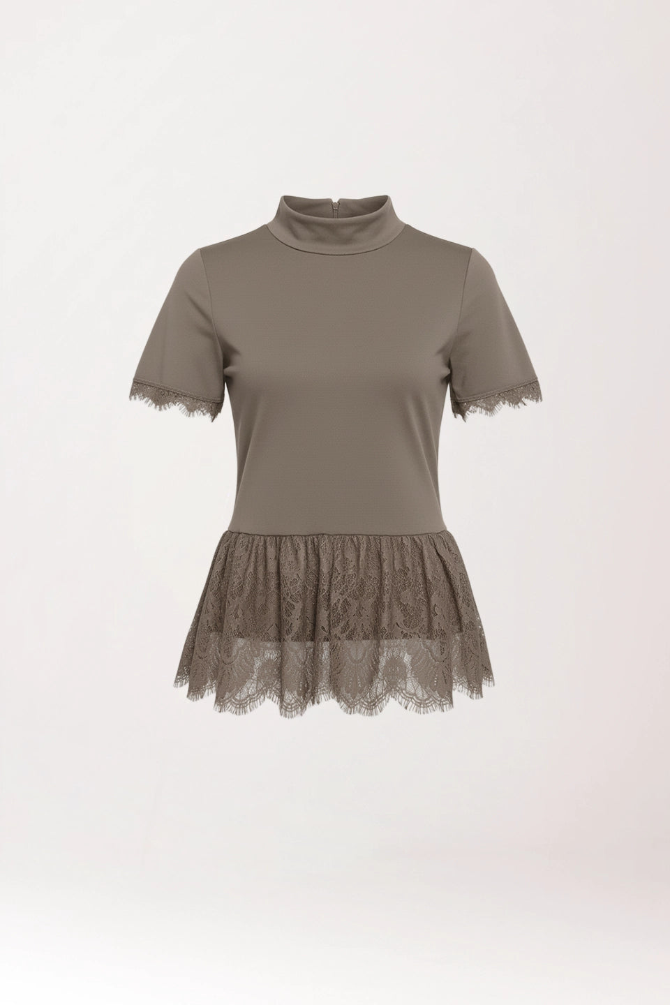 Camiseta encaje taupe