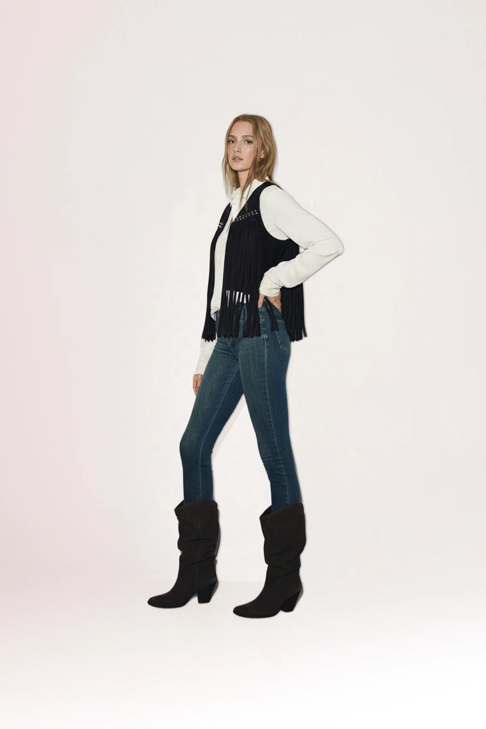 Chaleco de flecos azul