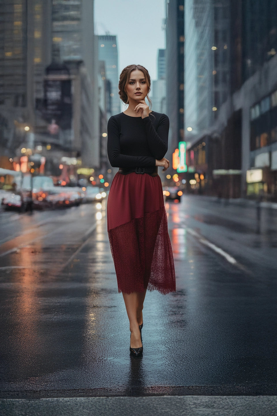 Falda encaje burdeos