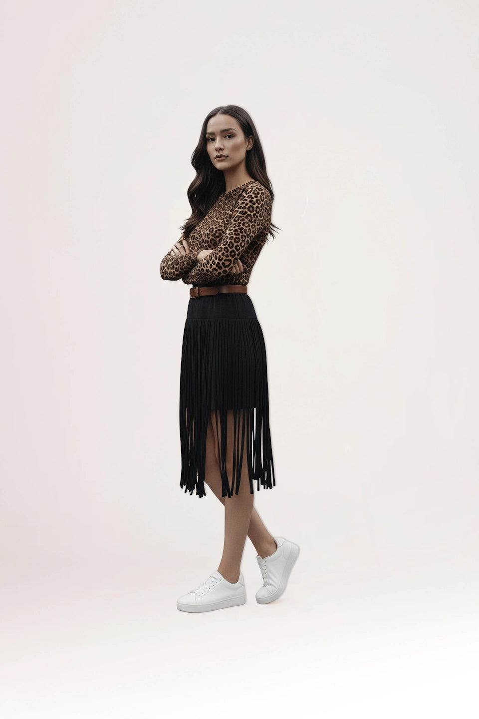 Falda de flecos negra