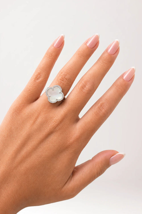 Anillo van cleef de plata de ley rodiada 925 en nácar