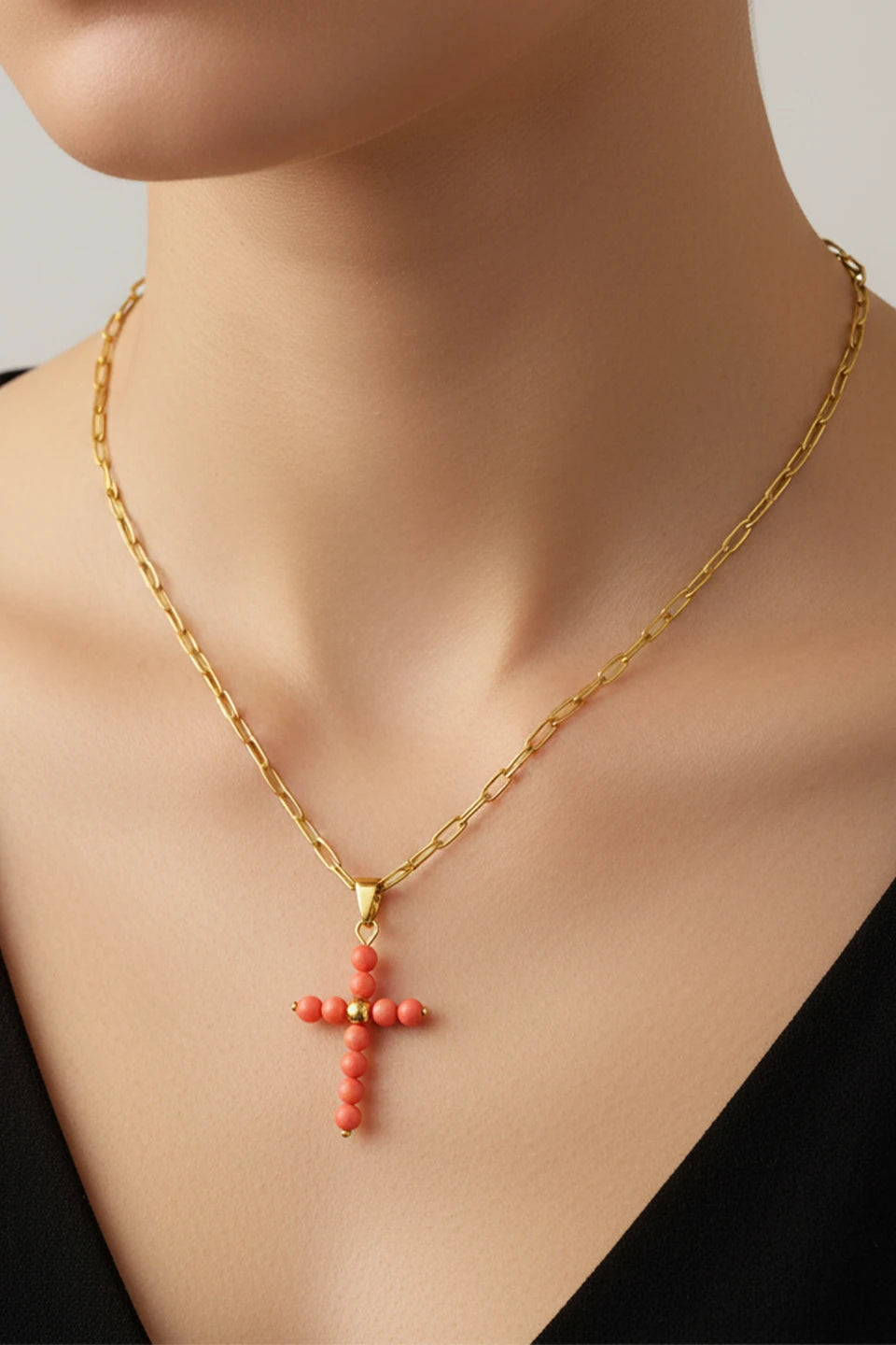 Colgante Cruz coral