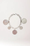 Pulsera de monedas variadas de plata de ley rodiada 925