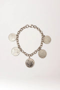 Pulsera de monedas grandes de plata de ley rodiada 925