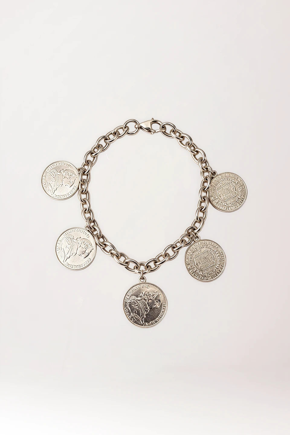 Pulsera de monedas grandes de plata de ley rodiada 925