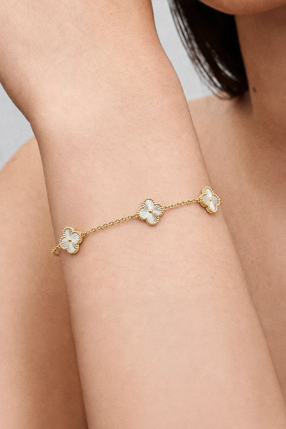 Pulsera van cleef dorada plata rodiada 925 y baño de oro