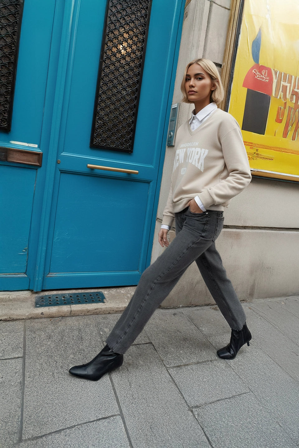 Sudadera doble camisa New York beige