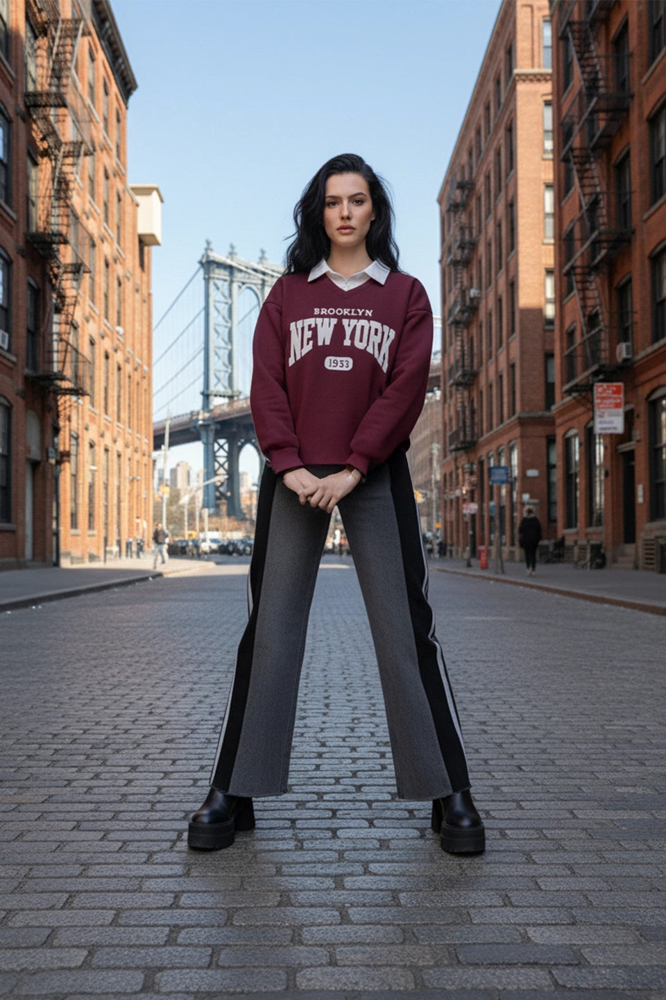 Sudadera doble camisa New York burdeos