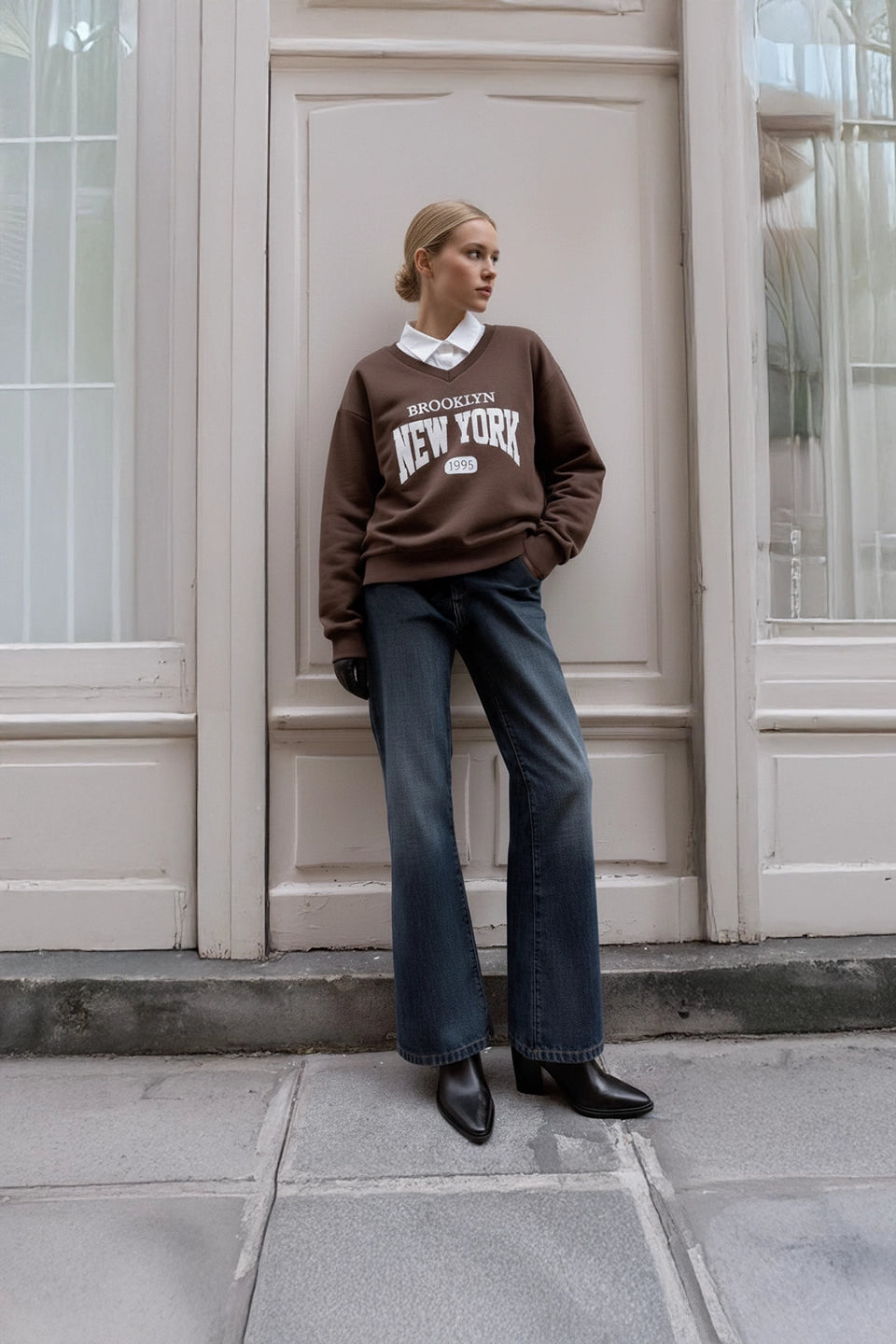 Sudadera doble camisa New York marrón